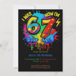 Invitation  I Was 6 Now I’m 7 Colorful Paint Birthday