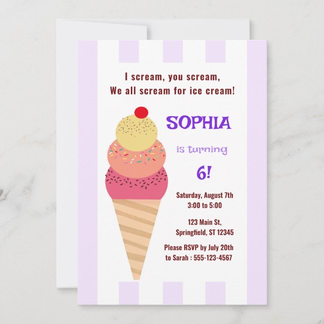 Invitation Ice Cream Cone Birthday  (Devant)