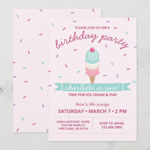 Invitation Ice Cream Cone Première fête d'anniversaire
