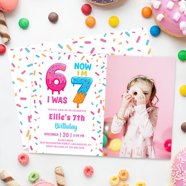 Invitation Ice Cream Donut Six Seven Birthday Photo (Créateur téléchargé)