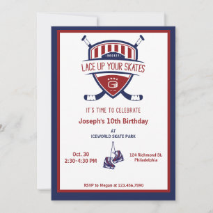 Invitation Ice Hockey Bleu Blanc Anniversaire