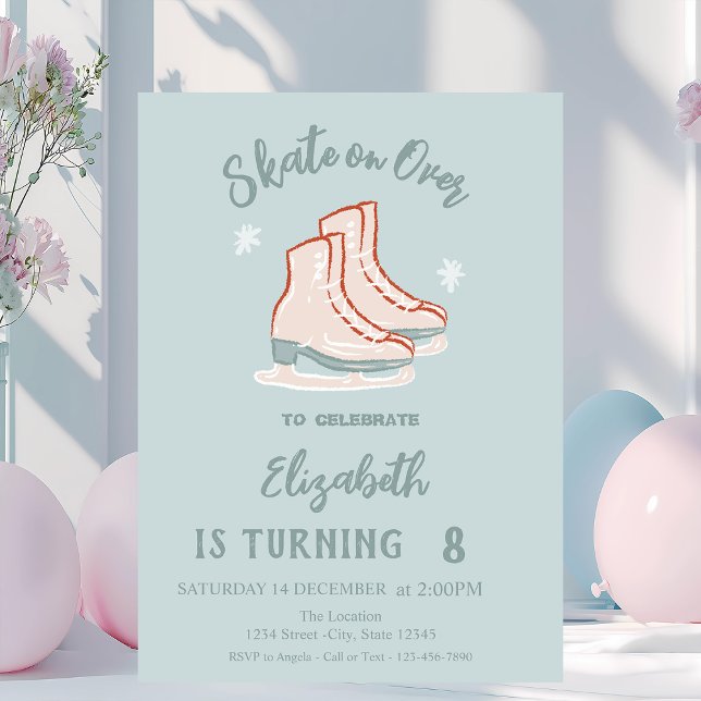Invitation Ice skates Snowflakes Mint Green Birthday (Créateur téléchargé)