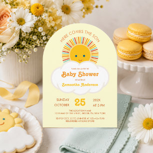 Invitation Ici vient le fils, Baby Shower polices rétro Solei