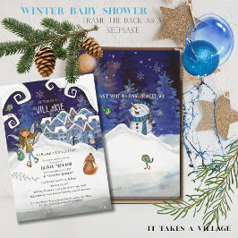 Invitation Icy Blue "It Takes a Village" Winter Baby Shower 