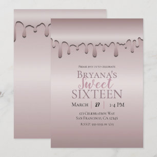 Invitation Icy Blush Rose Gold Rose Drip Sweet 16 Seteen