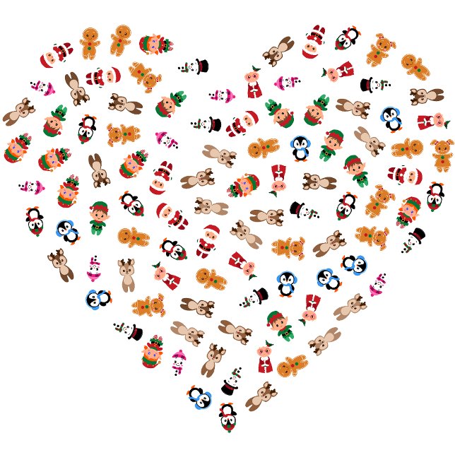 Invitation Icy ce que tu as fait là, Drôle (Holiday-themed heart pattern filled with festive details like snowflakes, holly, candy can)