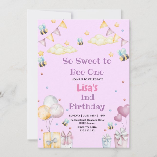 Invitation Idéal Premier Anniversaire Honey Sweet Bee (Devant)