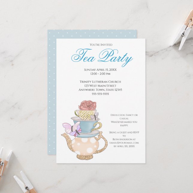 Invitation Idées de la fête du thé pour femmes du printemps (Devant/Arrière en situation)