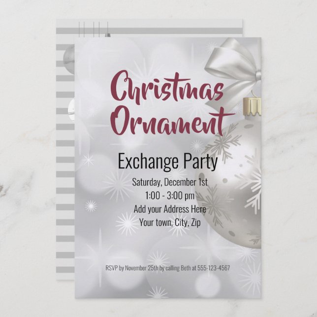 Invitation Idées d'échange d'ornements de Noël (Devant / Derrière)
