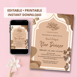 Invitation Iftar de l'arche islamique moderne boho terre