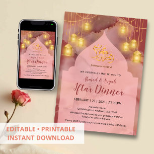 Invitation Iftar Élégant Rose et Marron doré