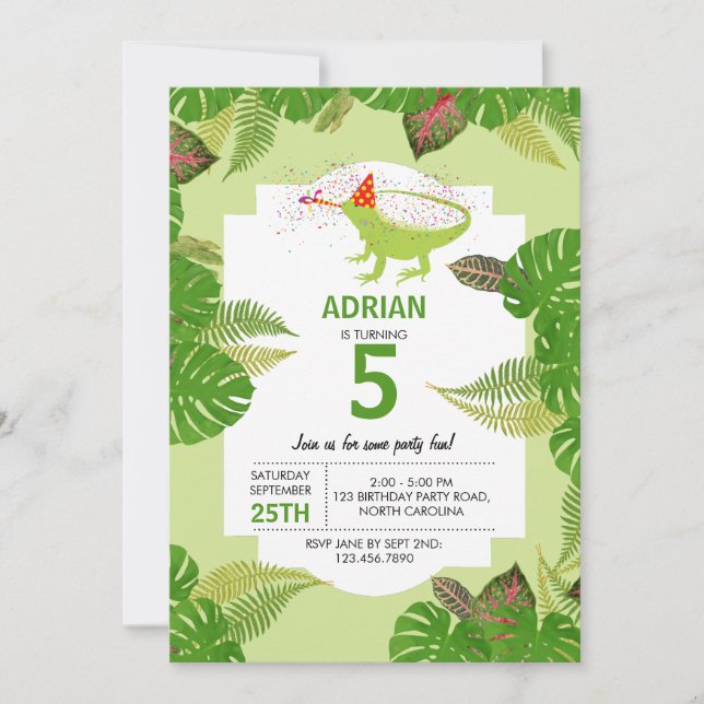 Invitation Iguana Lizard Fête Animaux Fête Anniversaire (Devant)