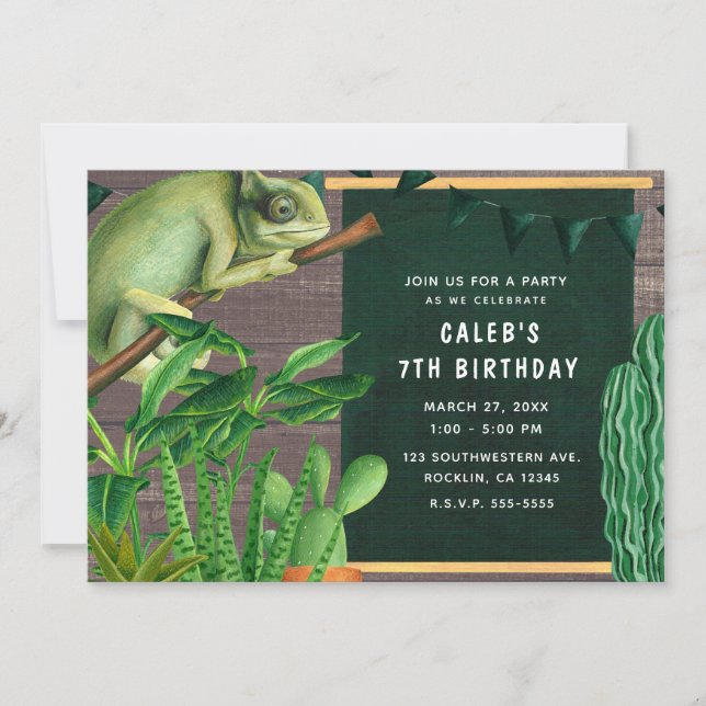 Invitation Iguana Reptile Sud-Ouest Russe fête d'anniversaire (Devant)