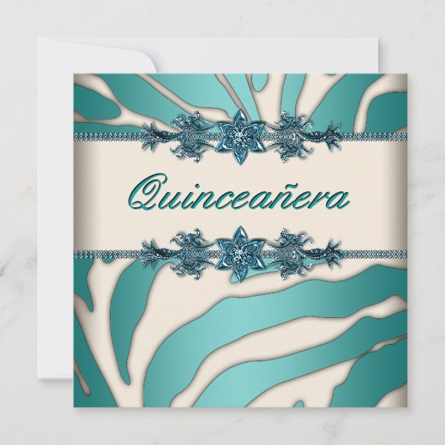 Invitation Iivoire Turquoise bleu zèbre Quinceanera (Devant)