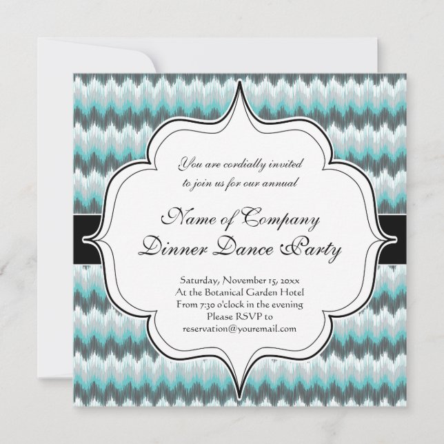 Invitation Ikat Chevron Zig Zags Green Grey (Devant)