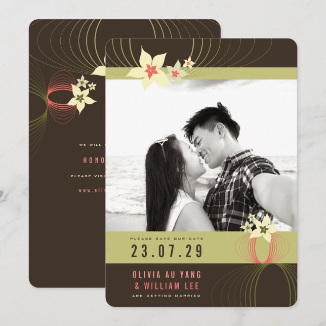 Invitation Ikebana Frangipani Mariage de fleurs tropicales ro (Devant / Derrière)