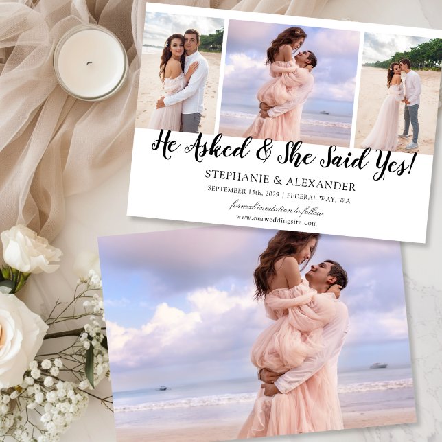 Invitation Il a demandé, elle a dit oui Photo Annonce de fian (He Asked She Said Yes Photo Engaged Announcement)