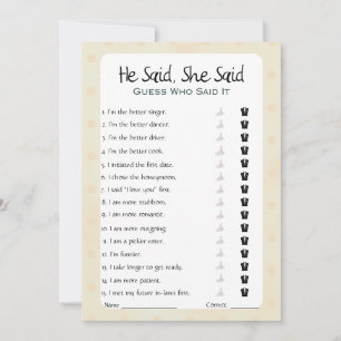 Invitation Il A Dit Qu'Elle A Dit Fête des mariées Game