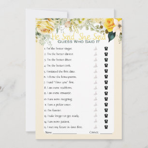 Invitation Il A Dit Qu'Elle A Dit Fête des mariées Game