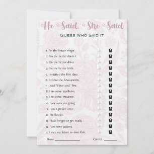 Invitation Il A Dit Qu'Elle A Dit Fête des mariées Game