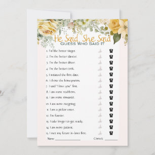 Invitation Il A Dit Qu'Elle A Dit Fête des mariées Game