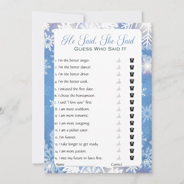 Invitation Il A Dit Qu'Elle A Dit Fête des mariées Game (Devant)