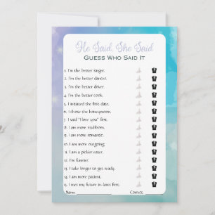 Invitation Il A Dit Qu'Elle A Dit Fête des mariées Game