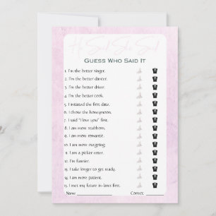 Invitation Il A Dit Qu'Elle A Dit Fête des mariées Game