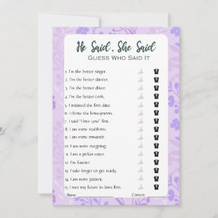 Invitation Il A Dit Qu'Elle A Dit Fête des mariées Game