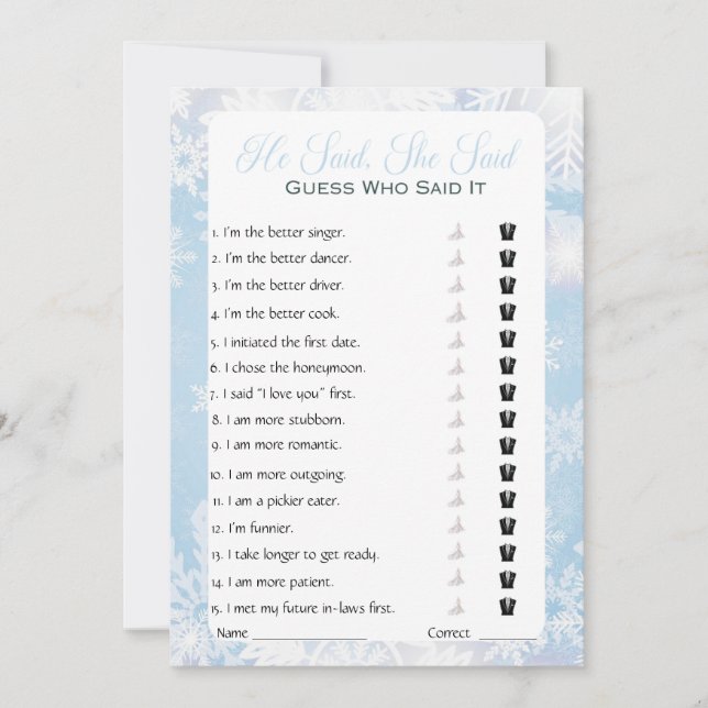 Invitation Il A Dit Qu'Elle A Dit Fête des mariées Game (Devant)