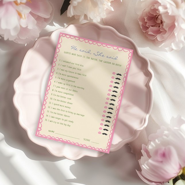 Invitation Il a dit qu'elle a dit Fête des mariées Game Card (Créateur téléchargé)