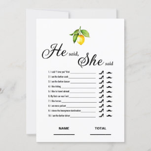Invitation Il a dit qu'elle a dit Fête des mariées Game Lemon