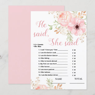 Invitation Il a dit qu'elle a dit Floral Bridal Game