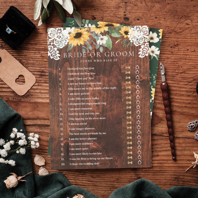 Invitation Il A Dit Qu'Elle A Dit Jeu De Dentelle De Tourneso (He Said She Said Yellow Floral Sunflower Lace Game Invitation)