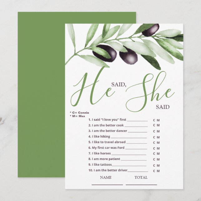 Invitation Il a dit qu'elle dit Fête des mariées des Branches (Devant / Derrière)