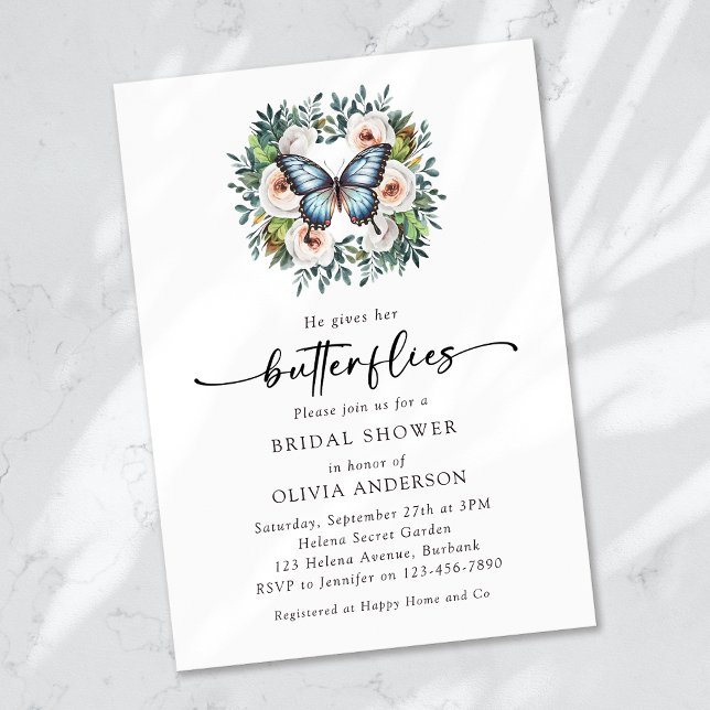Invitation Il Donne Sa Fête des mariées Aux Papillons (Créateur téléchargé)