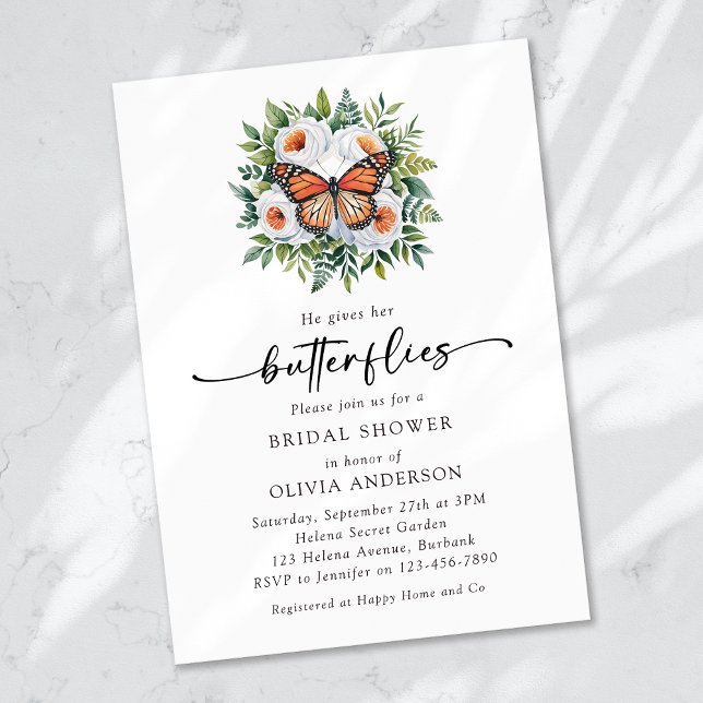 Invitation Il Donne Sa Fête des mariées Aux Papillons (Créateur téléchargé)
