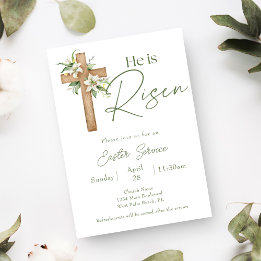 Invitation Il est ressuscité Floral Cross Church Service Pâqu