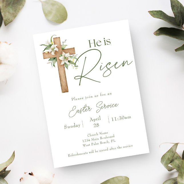 Invitation Il est ressuscité Floral Cross Church Service Pâqu (Créateur téléchargé)