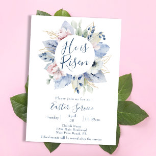 Invitation Il est ressuscité Floral Wreath Church Service Pâq
