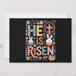 Invitation Il est ressuscité Jésus Floral mignon lapin de Pâq