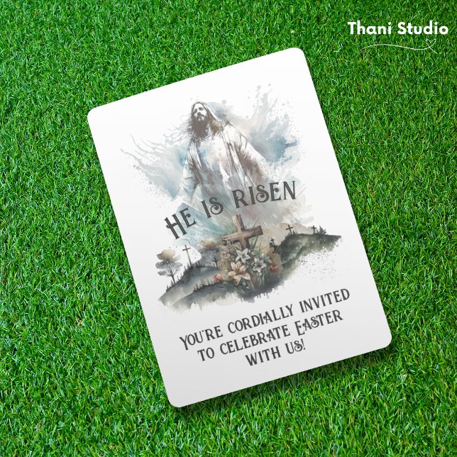 Invitation Il est ressuscité Religieux Pâques Croix Chrétienn (Créateur téléchargé)