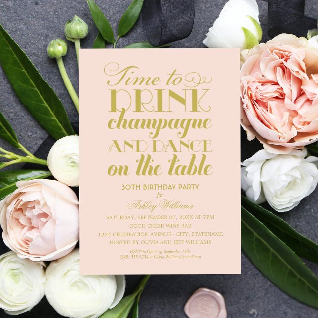Invitation Il est temps de boire du Champagne Blush Gold Anni (Créateur téléchargé)