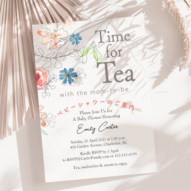 Invitation Il est temps de Fleur sauvage de Baby shower de th (Créateur téléchargé)