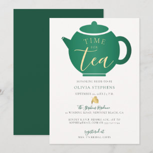 Invitation Il est temps de Tea Elegant Emerald Fête des marié