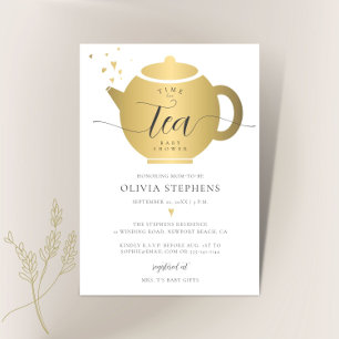 Invitation Il est temps de Tea Elegant moderne Gold Heart Bab