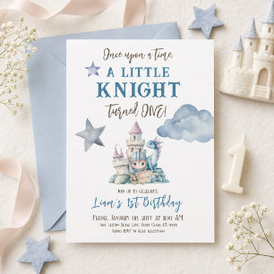 Invitation Il était une fois Blue Little Knight 1er Anniversa