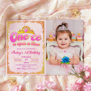 Invitation Il était une fois - Fille 1er anniversaire avec ph