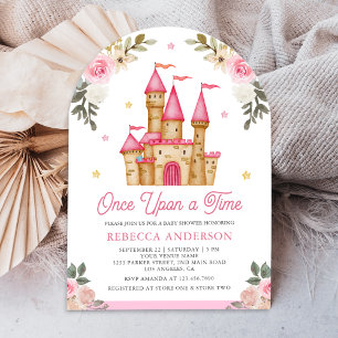 Invitation Il était une fois Pink Fairytale Castle Baby showe