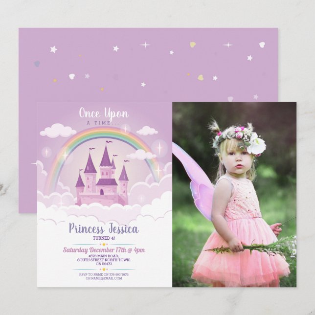 Invitation Il était une fois Princess Birthday Castle Photo (Devant / Derrière)